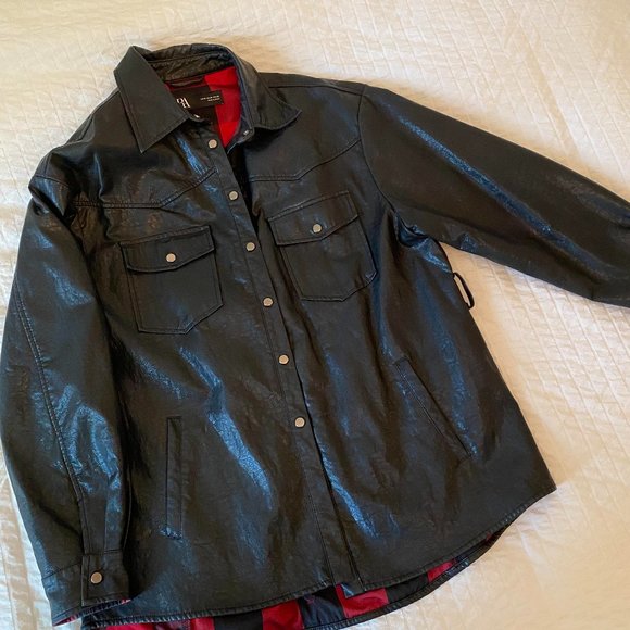 Faux Leather Shirt Jacket - Picture 1 of 5